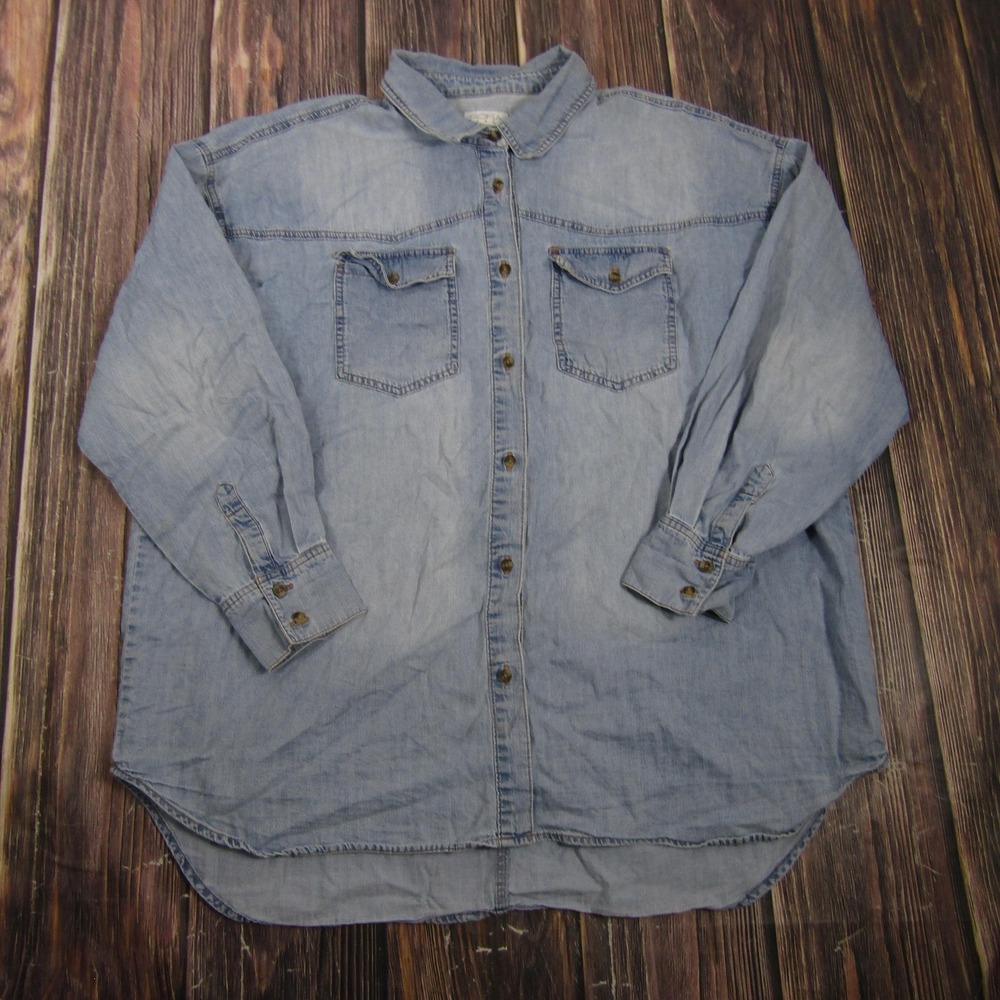 Sofia Jeans Womens Plus XXL (20) Blue Denim Tunic Button Up Shirt Long Sleeve